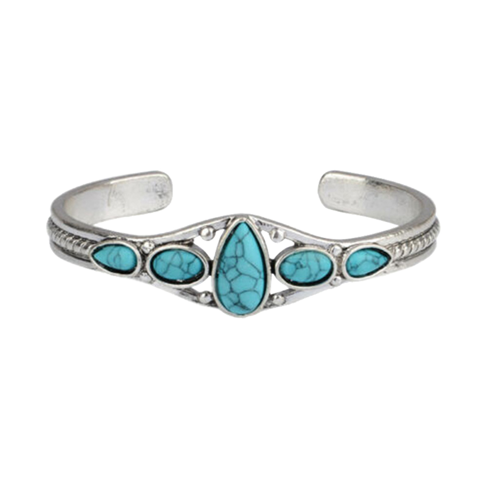 thumbnail image 2 of Boho Vintage Turquesa Grabado Calado Geométrica Pulsera Abierta Pulsera Ajustable, 2 of 2